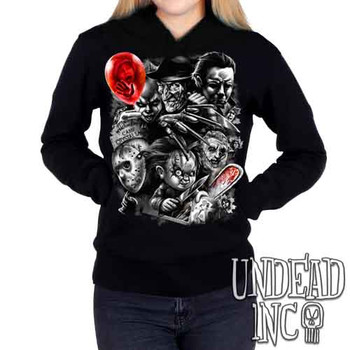 Horror Icons Black & Grey - Ladies / Juniors Fleece Hoodie