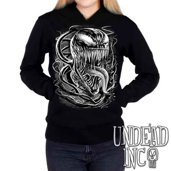 Venom Symbiote Black & Grey - Ladies / Juniors Fleece Hoodie