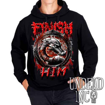 Mortal Kombat Finish Him Black & Grey - Mens / Unisex Fleece Hoodie