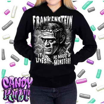 Frankenstein Fright Candy Black & Grey  - Ladies / Juniors Fleece Hoodie