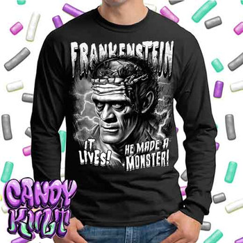Frankenstein Fright Candy Black & Grey - Mens Long Sleeve Tee