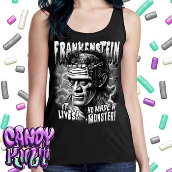 Frankenstein Fright Candy Black & Grey - Ladies Singlet Tank