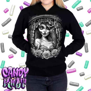 Corpse Bride Waiting For You Fright Candy Black & Grey  - Ladies / Juniors Fleece Hoodie