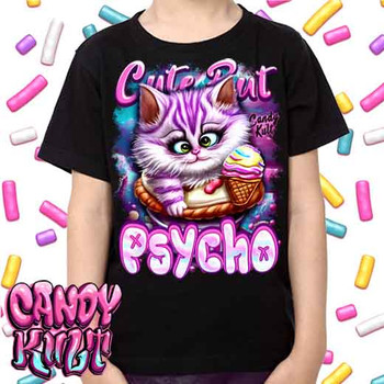 Cute But Psycho Cheshire Cat Candy Kult -  Kids Unisex Girls and Boys T shirt