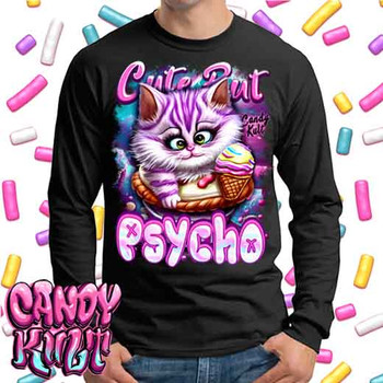 Cute But Psycho Cheshire Cat Candy Kult - Mens Long Sleeve Tee