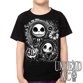 Jack Skellington Pumpkin Patch Black & Grey -  Kids Unisex Girls and Boys T shirt