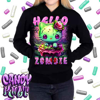 Zombie Kitty Fright Candy - Ladies / Juniors Fleece Hoodie