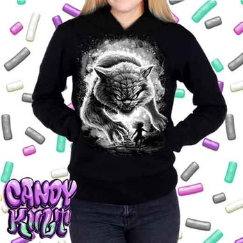 Cheshire Werecat Fright Candy Black & Grey - Ladies / Juniors Fleece Hoodie