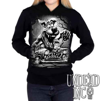 Mystery Machine Monster  Black & Grey - Ladies / Juniors Fleece Hoodie