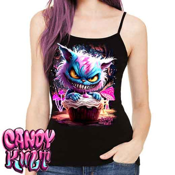 Cheshire Cat Wonderland Haunted By Cupcakes - Petite Slim Fit Tank