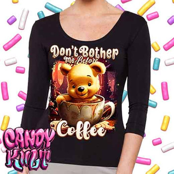 Don't Bother Me Before Coffee Candy Toons - Ladies 3/4 Long Sleeve Tee