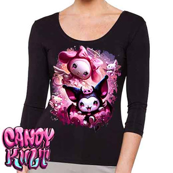 Good Vs Evil Kawaii Candy - Ladies 3/4 Long Sleeve Tee