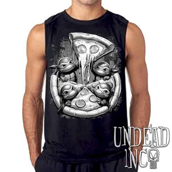 Ninja Turtles Pizza Black & Grey - Mens Sleeveless Shirt