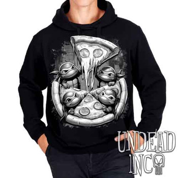 Ninja Turtles Pizza Black & Grey - Mens / Unisex Fleece Hoodie