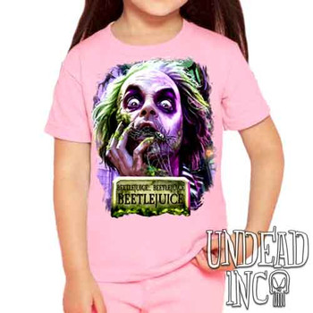 Beetlejuice Say It 3 Times - Kids Unisex PINK Girls and Boys T shirt