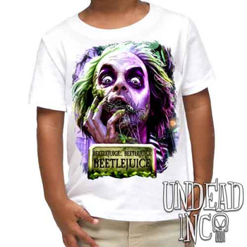 Beetlejuice Say It 3 Times - Kids Unisex WHITE Girls and Boys T shirt