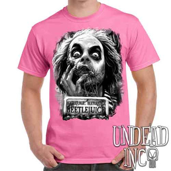 Beetlejuice Say It 3 Times Black & Grey - Men's Pink T-Shirt