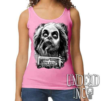 Beetlejuice Say It 3 Times Black & Grey - Ladies PINK Singlet Tank