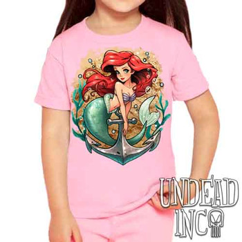 Ariel Anchor Tattoo Art - Kids Unisex PINK Girls and Boys T shirt