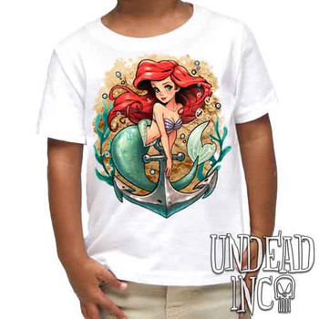 Ariel Anchor Tattoo Art - Kids Unisex WHITE Girls and Boys T shirt