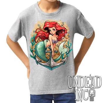 Ariel Anchor Tattoo Art - Kids Unisex GREY Girls and Boys T shirt