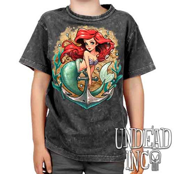 Ariel Anchor Tattoo Art - Kids Unisex STONE WASH Girls and Boys T shirt
