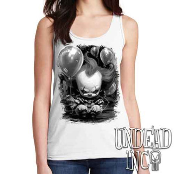 Little Pennywise Black & Grey - Ladies WHITE Singlet Tank