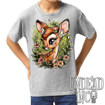 Bambi Tattoo Art - Kids Unisex GREY Girls and Boys T shirt