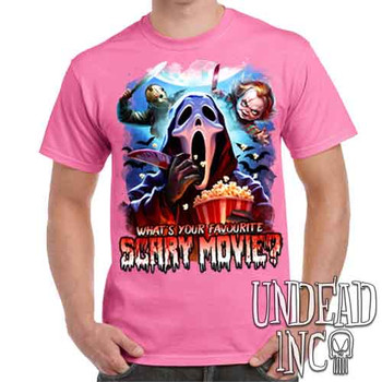 What's your favourite scary movie? - Men's Pink T-Shirt