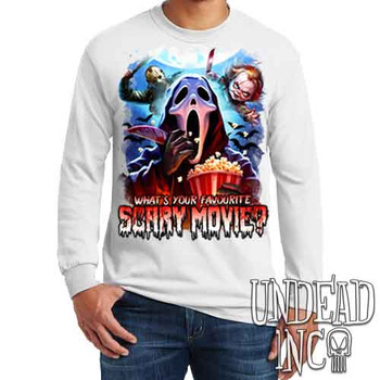 What's your favourite scary movie? - Men's Long Sleeve WHITE Tee