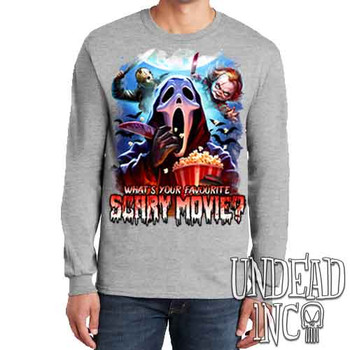 What's your favourite scary movie? - Men's Long Sleeve GREY Tee
