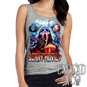 What's your favourite scary movie? - Ladies GREY Singlet Tank
