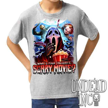 What's your favourite scary movie? - Kids Unisex GREY Girls and Boys T shirt