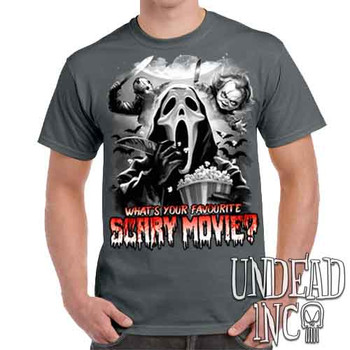 What's your favourite scary movie? Black & Grey - Men's Charcoal T-Shirt