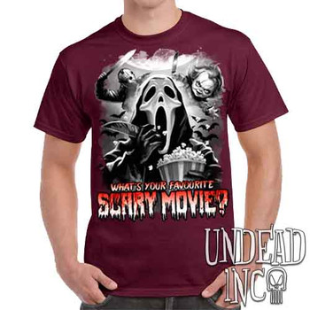What's your favourite scary movie? Black & Grey - Men's  Maroon T-Shirt