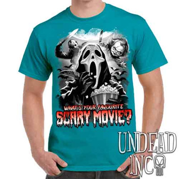 What's your favourite scary movie? Black & Grey - Men's Teal T-Shirt