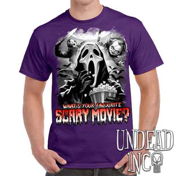 What's your favourite scary movie? Black & Grey - Men's Purple T-Shirt