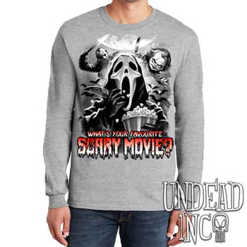 What's your favourite scary movie? Black & Grey - Men's Long Sleeve GREY Tee