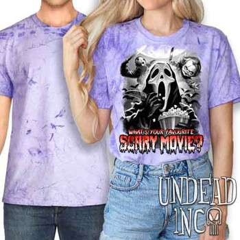 What's your favourite scary movie? Black & Grey - UNISEX COLOUR BLAST PURPLE T-Shirt