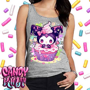 Spookycore Cupcake Kawaii Candy - Ladies GREY Singlet Tank