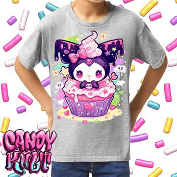 Spookycore Cupcake Kawaii Candy - Kids Unisex GREY Girls and Boys T shirt