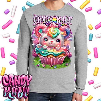 Hardcore Rainbow Bear Retro Candy - Men's Long Sleeve GREY Tee