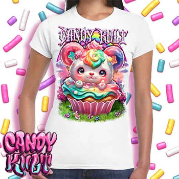 Hardcore Rainbow Bear Retro Candy - Women's FITTED WHITE T-Shirt