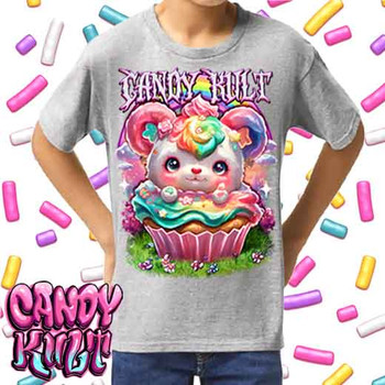 Hardcore Rainbow Bear Retro Candy - Kids Unisex GREY Girls and Boys T shirt