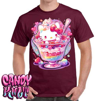 Sundae Kitty Kawaii Candy - Men's  Maroon T-Shirt