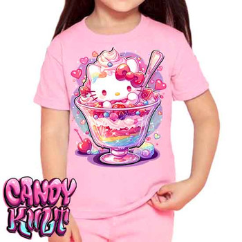 Sundae Kitty Kawaii Candy - Kids Unisex PINK Girls and Boys T shirt