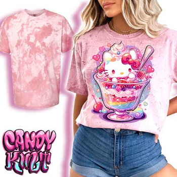 Sundae Kitty Kawaii Candy - UNISEX COLOUR BLAST CLAY T-Shirt