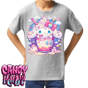 Cloudy Day Milkshake Kawaii Candy - Kids Unisex GREY Girls and Boys T shirt