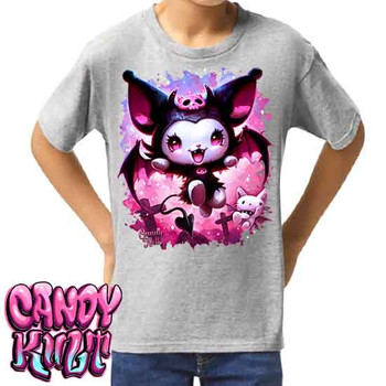 Little Devil Kawaii Candy - Kids Unisex GREY Girls and Boys T shirt
