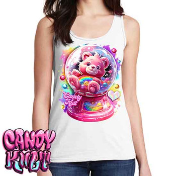 Care-A-Lot Gumball Machine Retro Candy - Ladies WHITE Singlet Tank